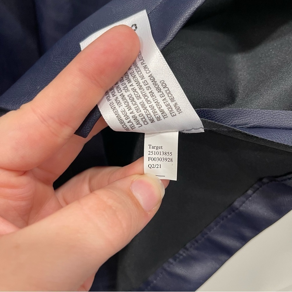 Rachel Comey x Target Navy Blue Faux Leather Blouse Button Back Tie Neck Large - Picture 13 of 13